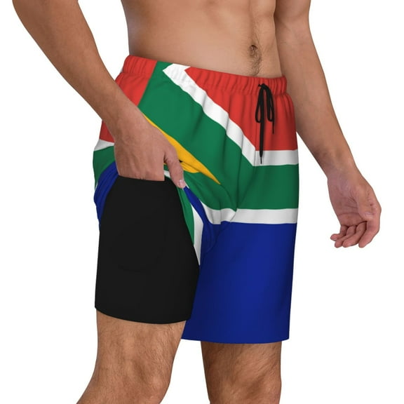 Men's 2 in 1 Swim Trunks with Compression Liner South African Flag Quick Dry Beach Shorts