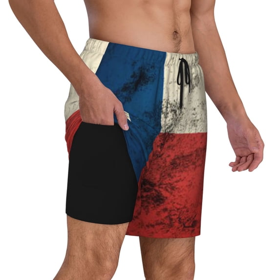 Men's 2 in 1 Swim Trunks with Compression Liner Texas Flag Distressed Quick Dry Beach Shorts