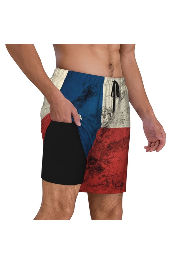 Men's 2 in 1 Swim Trunks with Compression Liner Texas Flag Distressed Quick Dry Beach Shorts