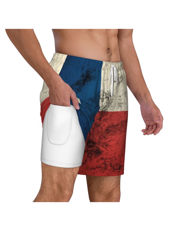 Men's 2 in 1 Swim Trunks with Compression Liner Texas Flag Distressed Quick Dry Beach Shorts