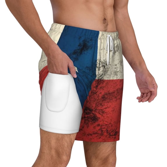 Men's 2 in 1 Swim Trunks with Compression Liner Texas Flag Distressed Quick Dry Beach Shorts