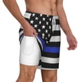thumbnail image 1 of Men's 2 in 1 Swim Trunks with Compression Liner Thin Blue Line Flag Quick Dry Beach Shorts, 1 of 6