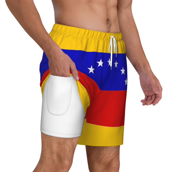 Men's 2 in 1 Swim Trunks with Compression Liner Venezuela Flag Quick Dry Beach Shorts