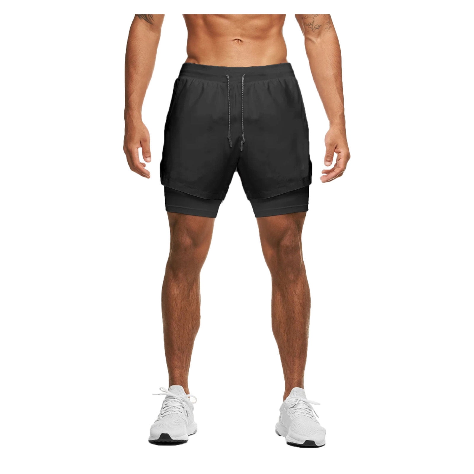Men's 2-in-1 Workout Shorts 7" With Compression Liner - Dry Fit, Lightweight Gym & Running Shorts (Black, X-Small)