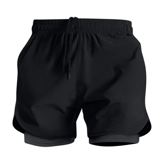 Men's 2-in-1 Workout Shorts 3" Summer Sports Fitness Training Shorts with Pockets Lightweight Short Pants,Black-1,L