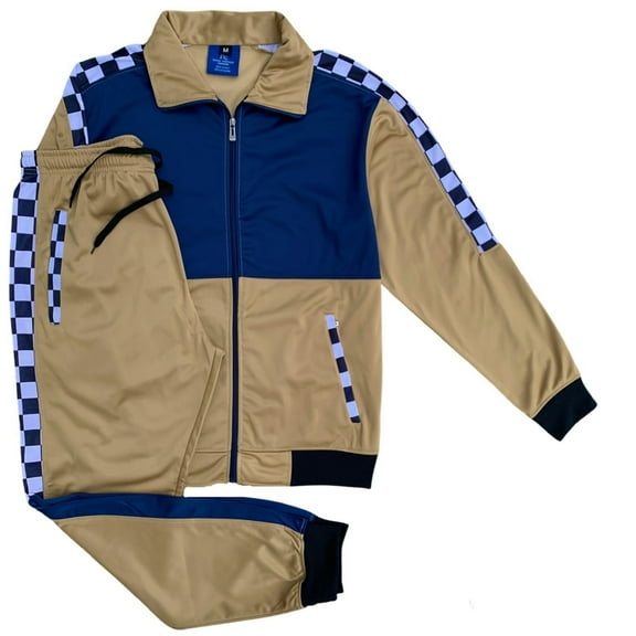 Men’s 2 piece Checker box Jogger style Jogging Suit Track Jacket & Track pants Matching Suit