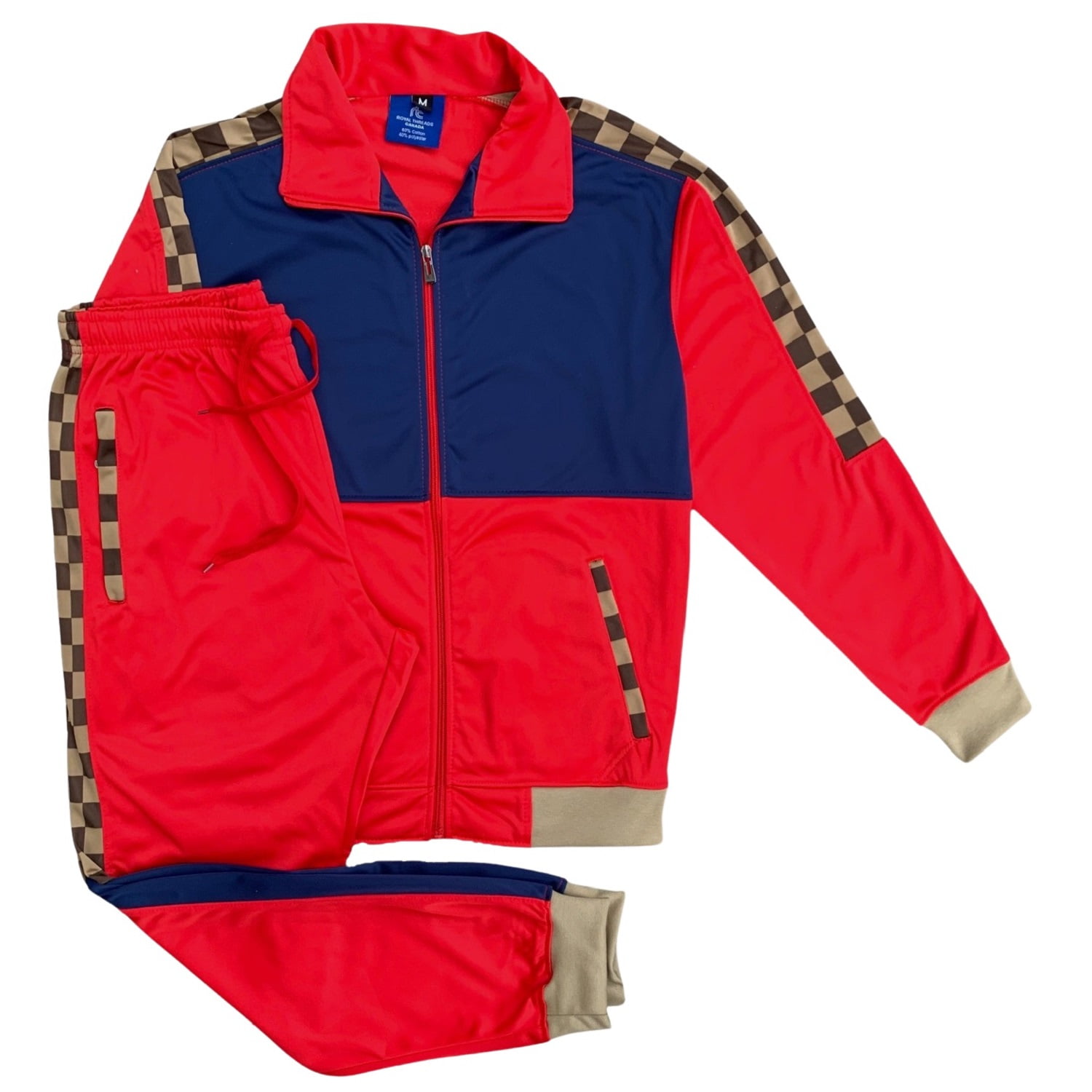 Men’s 2 piece Checker box Jogger style Jogging Suit Track Jacket