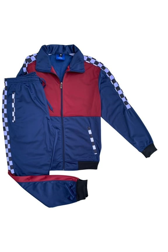 Men’s 2 piece Checker box Jogger style Jogging Suit Track Jacket & Track pants Matching Suit