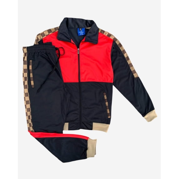 Men’s 2 piece Checker box Jogger style Jogging Suit Track Jacket Track pants Matching Suit
