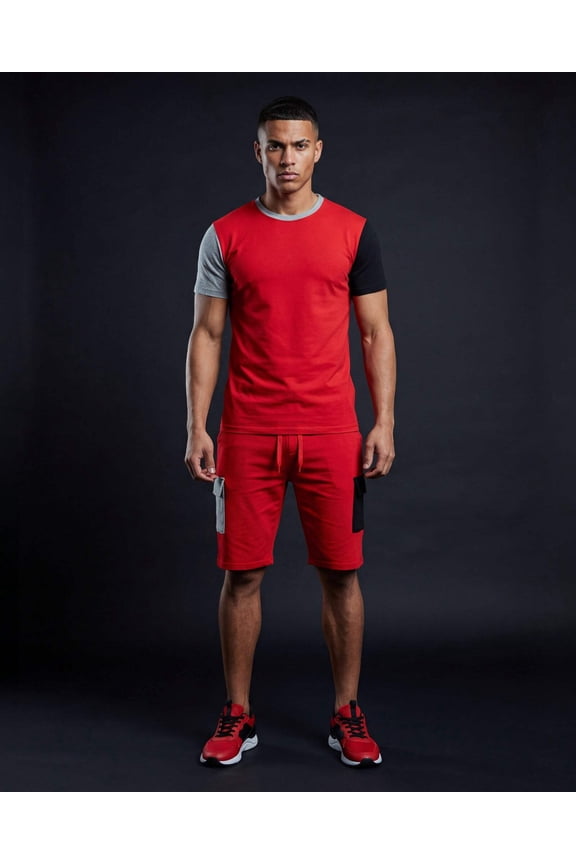 Men’s 2-piece Short Set Crew neck T-Shirt with Matching Cargo Shorts