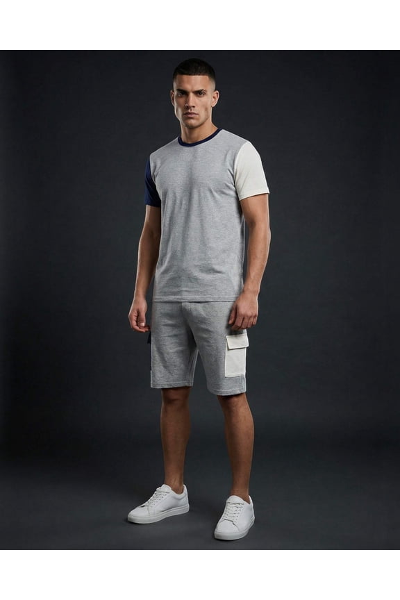 Men’s 2-piece Short Set Crew neck T-Shirt with Matching Cargo Shorts