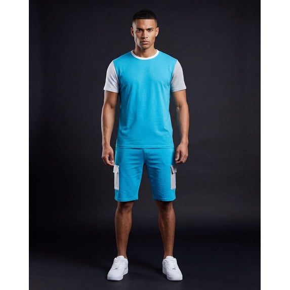Men’s 2-piece Short Set Crew neck T-Shirt with Matching Cargo Shorts