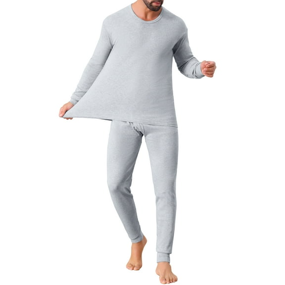 Men's 2-piece Long Underwear Set Base Layer Top and Bottom L Light Gray