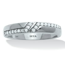 Men's .20 TCW Diamond Platinum-Plated Sterling Silver Diagonal Wedding Band Ring