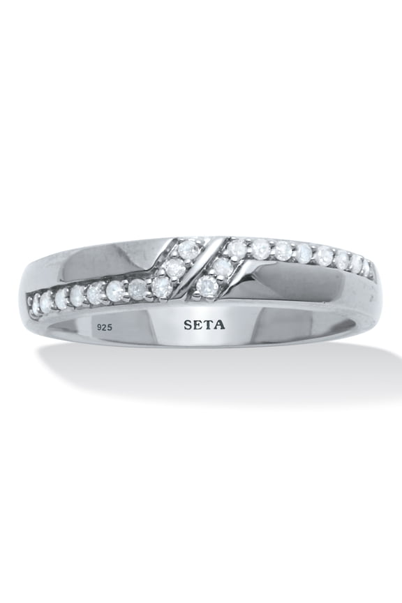 Men's .20 TCW Diamond Platinum-Plated Sterling Silver Diagonal Wedding Band Ring