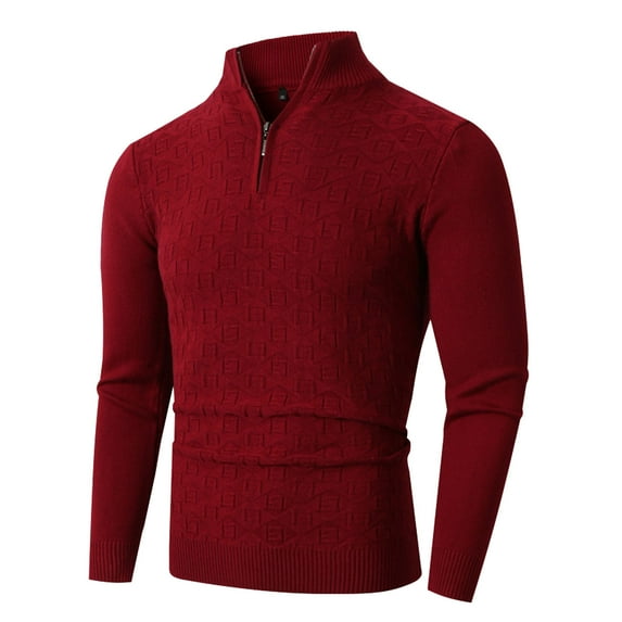Men's 2024 Fashion Sweater Coat Stand Collar Half Zip Pullover Warm Knit Top Casual Base Layer Outwear