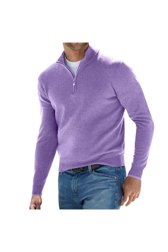 Men's 2024 Fleece Pullover Quarter Zip Sweaters Cold Weather Thermal Shirt Lightweight Workout Gym Knitted Pullover