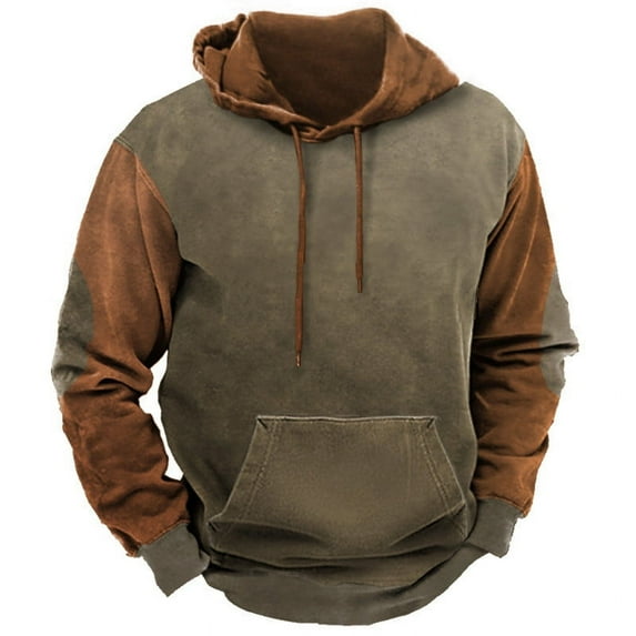 Men's 2024 Novelty Color Block Pullover Vintage Fleece Hoodie Long Sleeve Casual Hooded Sweatshirt with Pocket