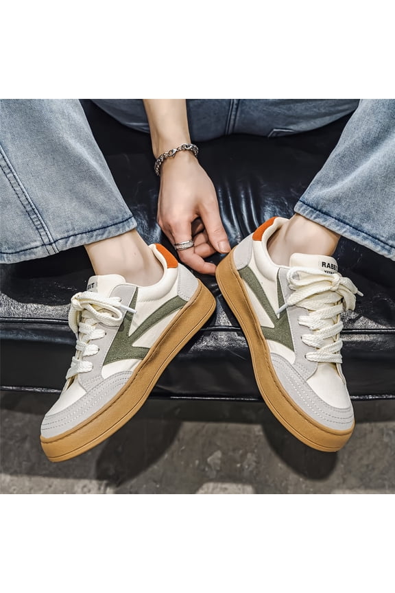 Men's 2024 Vintage-Style Skateboarding Sneakers - Low Top Korean Trendy Sports Shoes, All-Season Canvas Upper, Rubber Sole & Insole, Lace-Up Round Toe for Everyday Casual Wear and Roller Skating