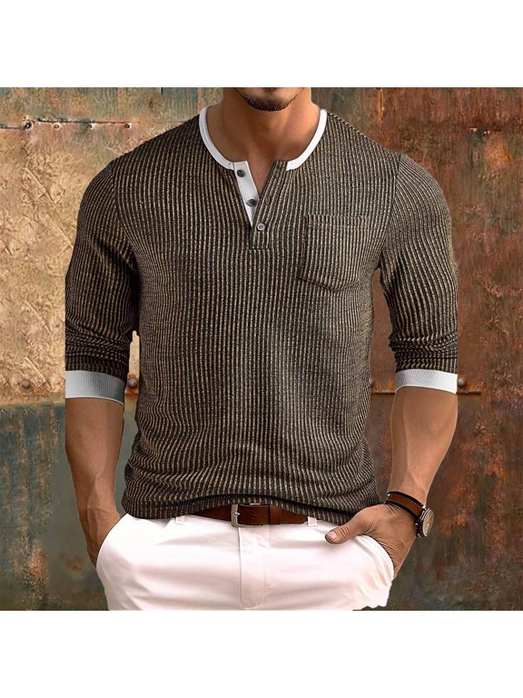 Men's 2025 Casual Striped Color Block Round Neck Long Sleeve Button Down Top for Autumn Winter Seasons Workout Short Sleeve Tee Shirts for Men Beach Tops Casual Shirt