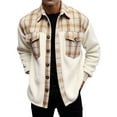 thumbnail image 1 of Men's 2025 Fall Flannel Plaid Shacket - Button Down Patchwork Jacket with Sherpa Lining, Quilted Sleeves & Multi-Pockets (Casual Warm), 1 of 9