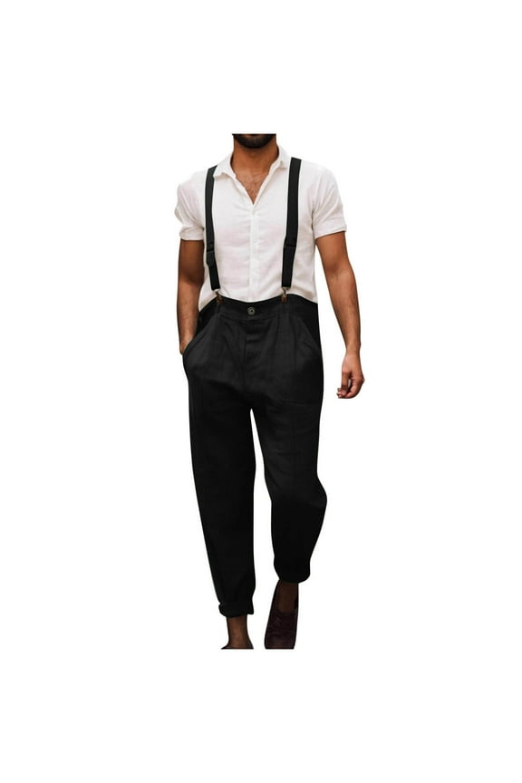 Men's 2025 Linen Bib Overalls - Pleated Trousers & Detachable Straps | Lightweight Summer-to-Fall Coveralls with Elastic Waist