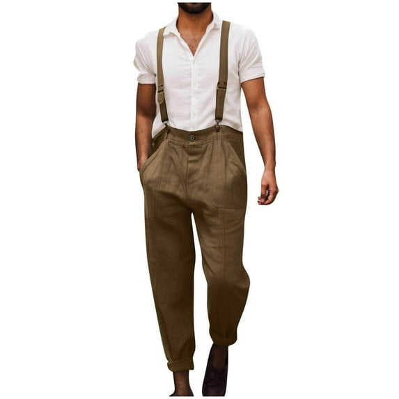 Men's 2025 Linen Bib Overalls - Pleated Trousers & Detachable Straps | Lightweight Summer-to-Fall Coveralls with Elastic Waist