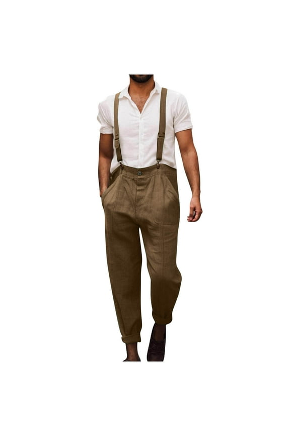 Men's 2025 Linen Bib Overalls - Pleated Trousers & Detachable Straps | Lightweight Summer-to-Fall Coveralls with Elastic Waist