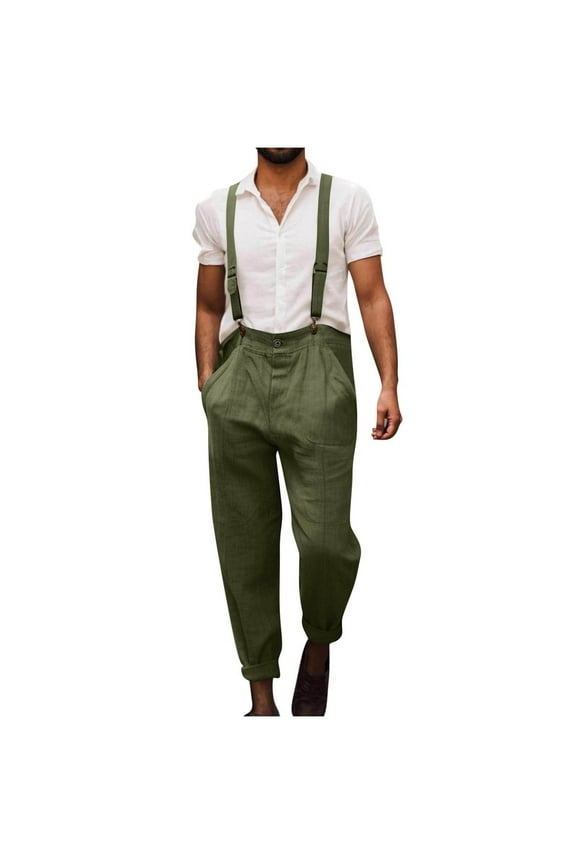Men's 2025 Linen Bib Overalls - Pleated Trousers & Detachable Straps | Lightweight Summer-to-Fall Coveralls with Elastic Waist
