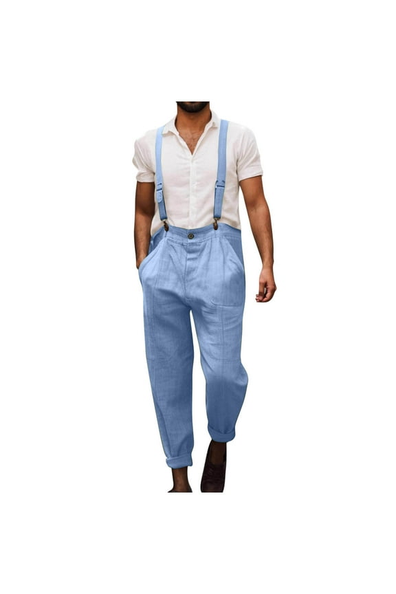 Men's 2025 Linen Bib Overalls - Pleated Trousers & Detachable Straps | Lightweight Summer-to-Fall Coveralls with Elastic Waist