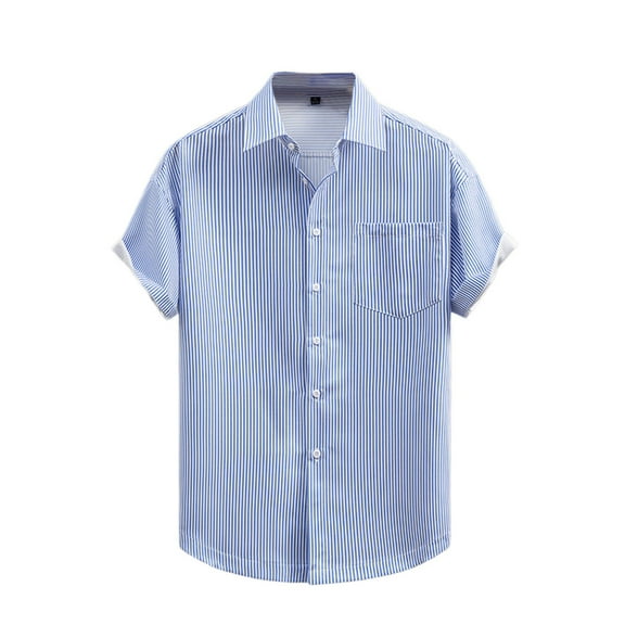 Men's 2025 Summer Short Sleeve Striped Button Down Shirt Wrinkle Resistant Casual Collared Shirt with Pocket Lightweight Breathable Top