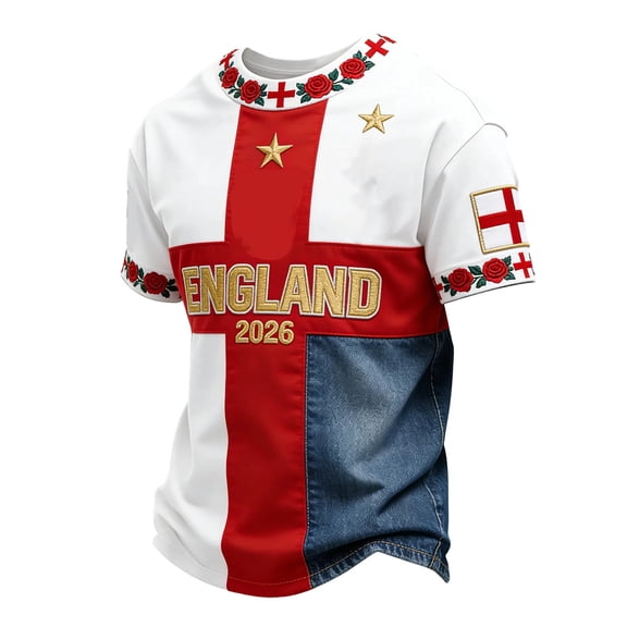 Men's 2026 Game Day Graphic Jersey, Classic Red White Casual Tee, Lightweight Daily Sportswear Tops