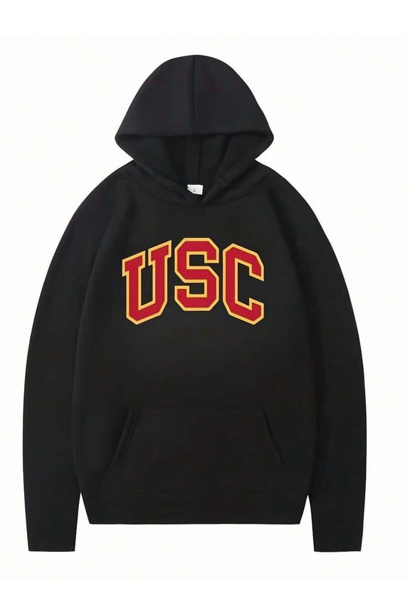 Men's 2026 New USC Letter Print Hoodie - Korean Style Unisex Pullover, Regular Fit, Durable 400G Classic Pure Cotton, Daily Comfort, Couples Gift, Gym & Daily Wear