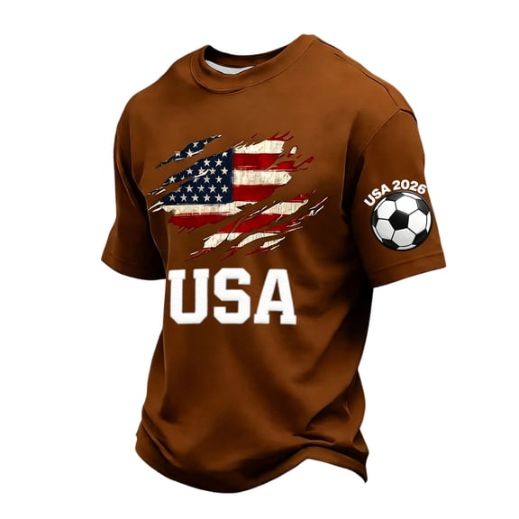 Men's 2026 USA Soccer Jersey Crewneck Short Sleeve United States Team Fan International Football Shirt Retro Streetwear Top Brown S