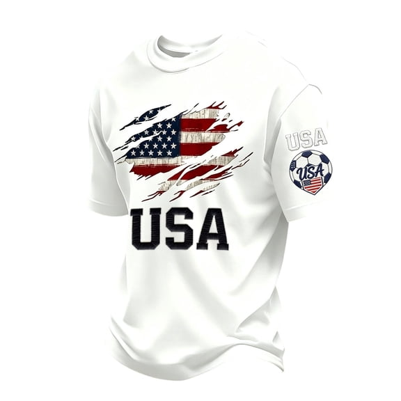 Men's 2026 USA Soccer Shirts American Flag Print Short Sleeve Crewneck T Shirts Patriotic Retro Streetwear Top