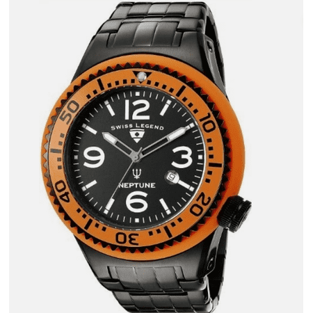 Men's 21819P-BB-11-OA Neptune Force Analog Display Swiss Quartz Black Watch