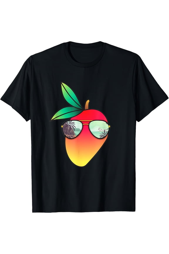 Men's 220g 100% Cotton T-Shirt - Funny Mango with Fashion Glasses Graphic Tee, Black Casual Short Sleeve Round Neck Shirt, Machine Washable Regular Fit for Casual Attire, Casual Wear