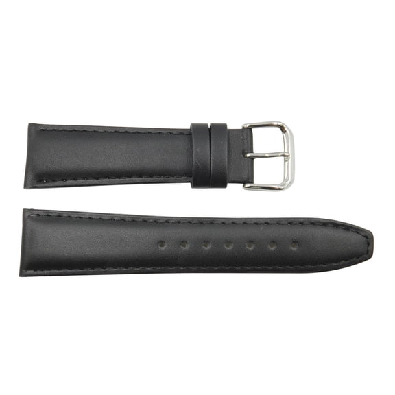 Men's 22mm Black Genuine Leather Tapered Edge Replacement Watch Band