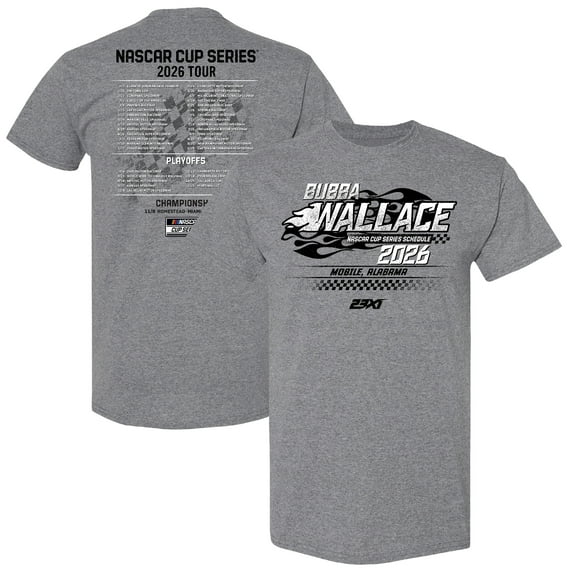 Men's 23XI Racing Heather Charcoal Bubba Wallace 2026 NASCAR Schedule T-Shirt