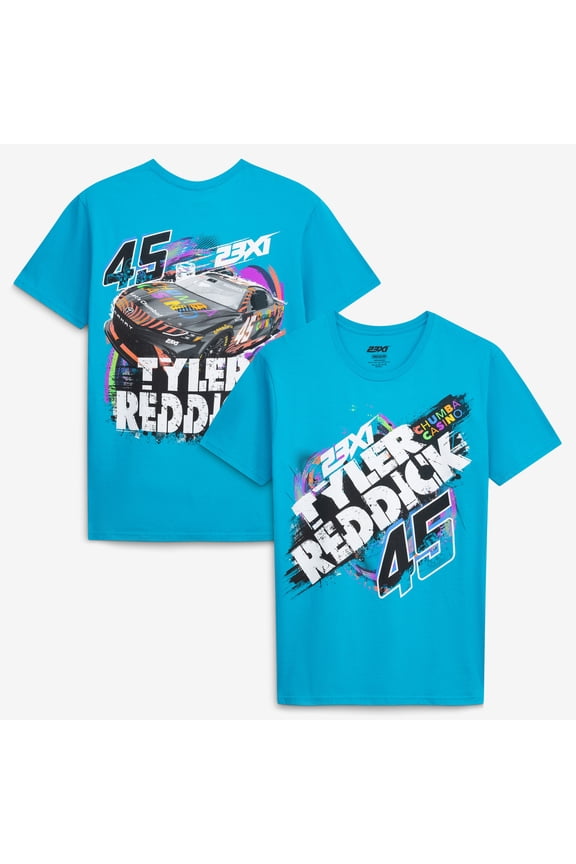 Men's 23XI Racing Teal Tyler Reddick #45 Chumba Tropical Car T-Shirt