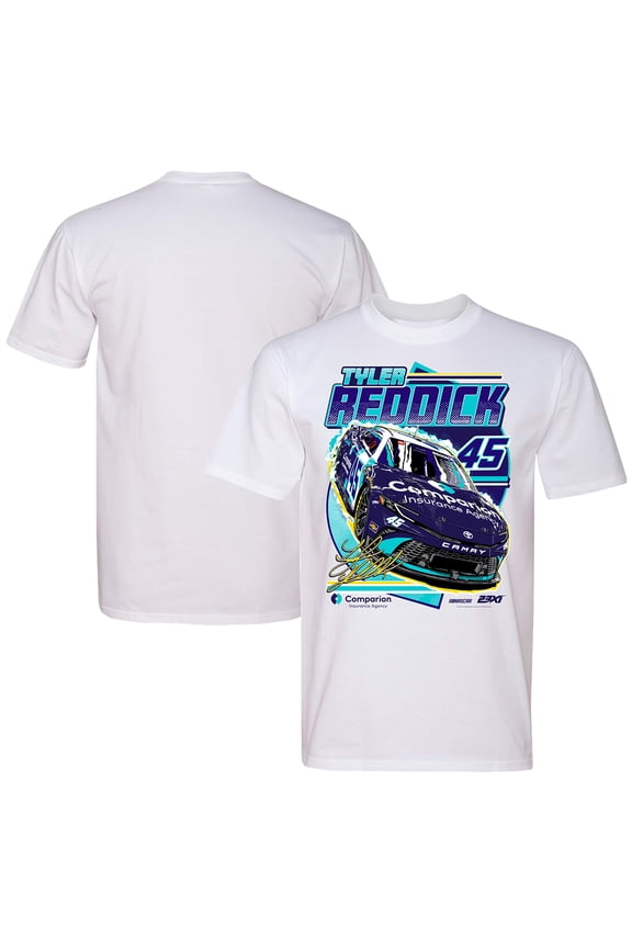 Men's 23XI Racing White Tyler Reddick Comparion Insurance Car T-Shirt