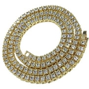 Mens 24 Inch Tennis Necklace 1 One Row Iced Gold Finish Bling Hip Hop Chain 6MM