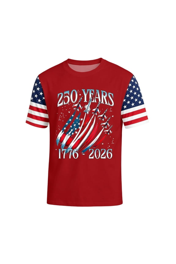 Men's 250 Anniversary Shirt 1776-2026 250th Birthday Patriotic American Flag T-Shirt Red 4XL