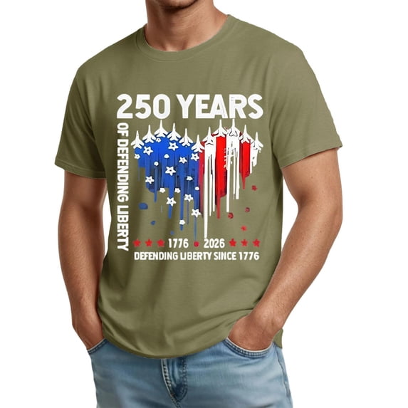 Men's 250 Anniversary USA Shirt 1776-2026 250th Birthday Patriotic American Flag T-Shirt Summer Casual Short Sleeves Tops,Army Green,XXXL