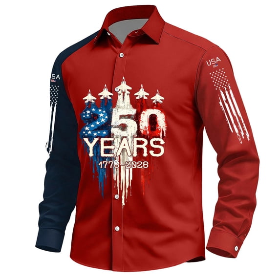 Men's 250 Anniversary USA Shirt American Flag Button Down Print Shirts Long Sleeves Patriotic Tees