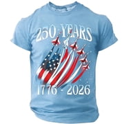 Mens 250 Anniversary American Shirt American Flag T Shirt 250 Years America Anniversary Shirt Patriotic Shirts 1776-2026 Print Tops Light Blue 3XL
