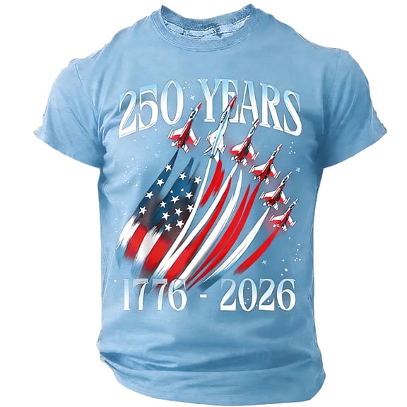 Men's 250 Anniversary American Shirt American Flag T Shirt 250 Years America Anniversary Shirt Patriotic Shirts 1776-2026 Print Tops Light Blue 3XL