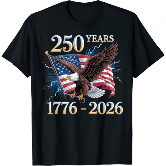 Men's 250 Years 1776-2026 Patriotic American Flag Bald Eagle Graphic T-Shirt