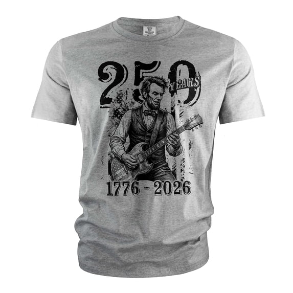Men's 250 Years Abraham Lincoln Guitar T-Shirt (1776-2026) (4X-Large Grey)
