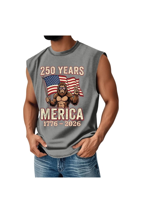 Men's 250 Years America Tank Tops 4th Of July Independence Day Shirts Retro American Flag Graphic Sleeveless Patriotic Tank Tops We the People Crewneck Tops,Gray XL
